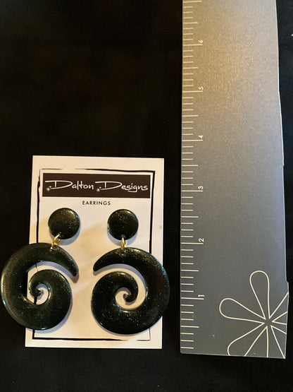 Smokey Hunter Green Glitter Spiral Earrings