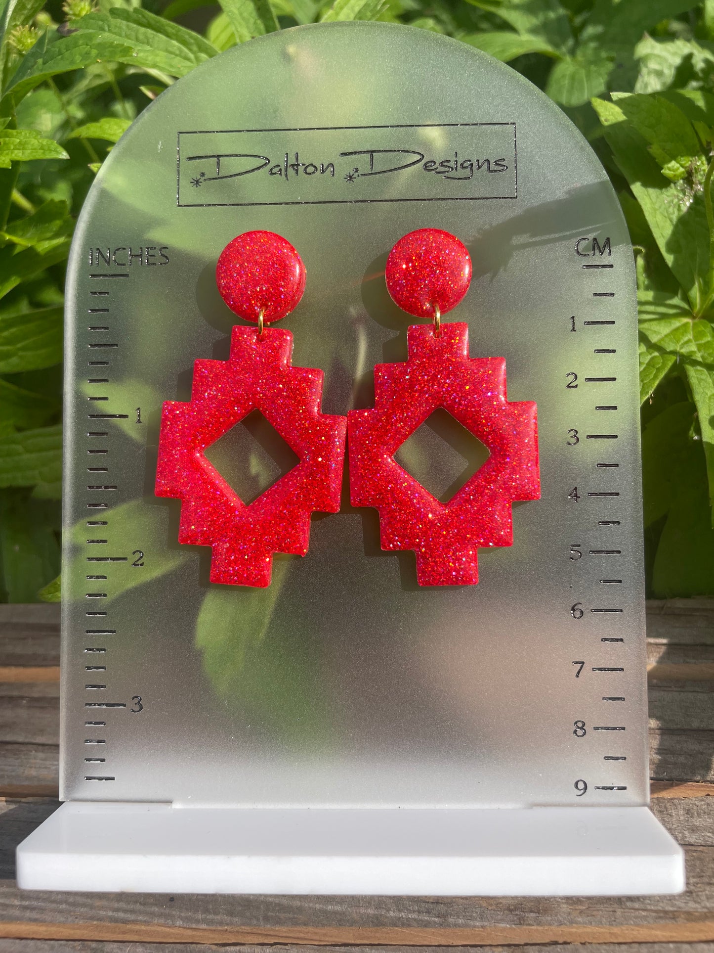 Bright Red Aztec Style Earrings