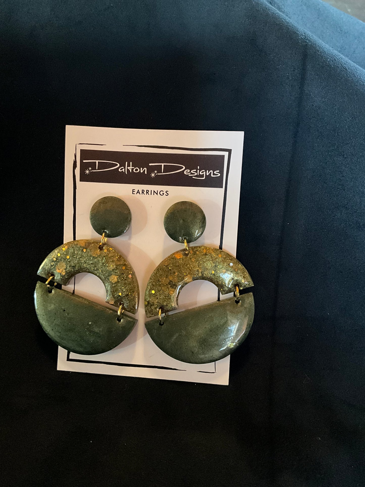 Olive Green with Gold Glitter Modern Arch Earrings
