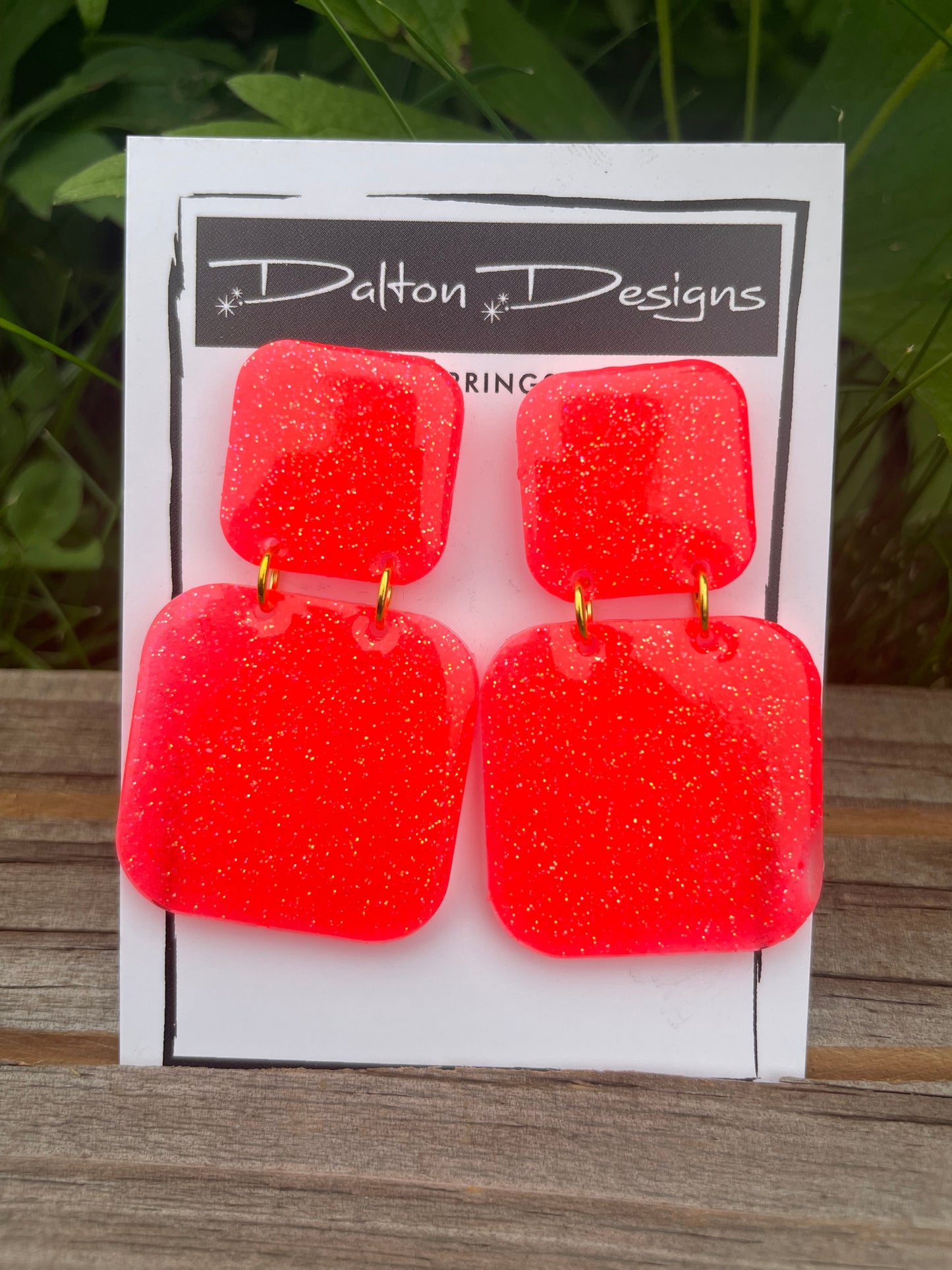 Bright Coral Glitter Earrings