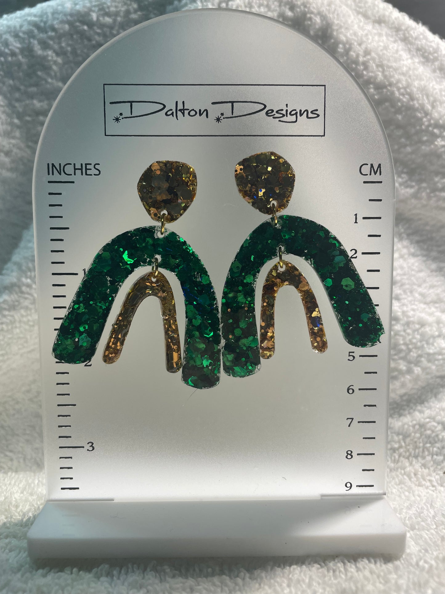 Green and Gold Glitter Earrings