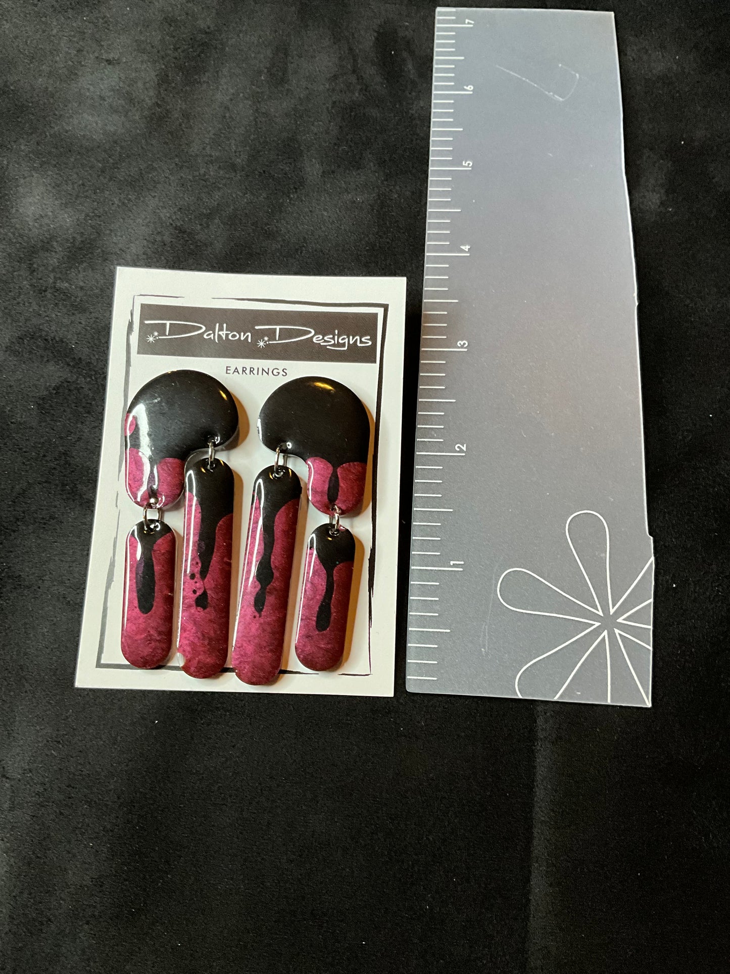 Droopy Rose Red and Black Earrings