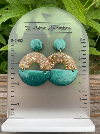 Green and Gold Modern Arch Earrings