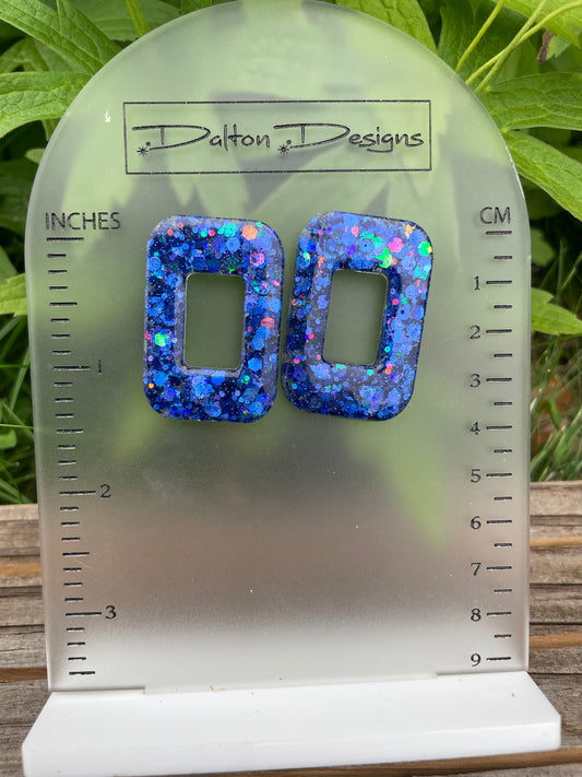 Blue Glitter Rectangle Earrings
