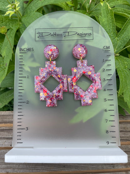 Chunky Red Aztec Earrings