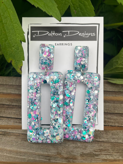 Teal+Pink+Silver Rectangular Earrings