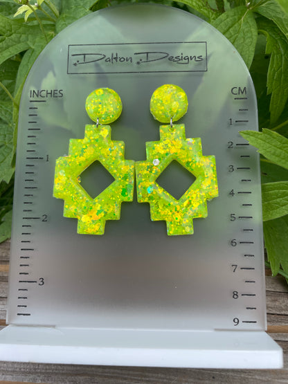 Neon Yellow Aztec Earrings