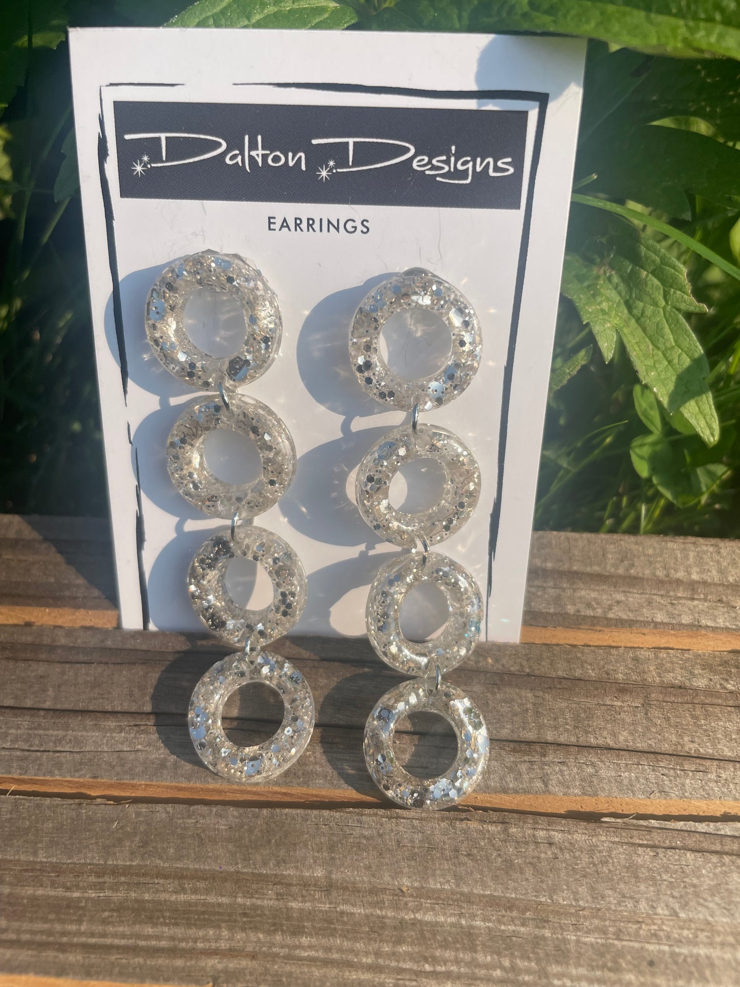 Silver Glitter Circle Chain Earring