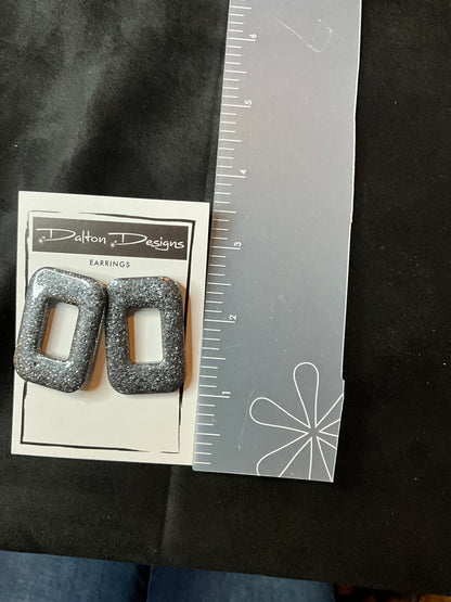 Steel Gray Glitter Rectangle Earrings