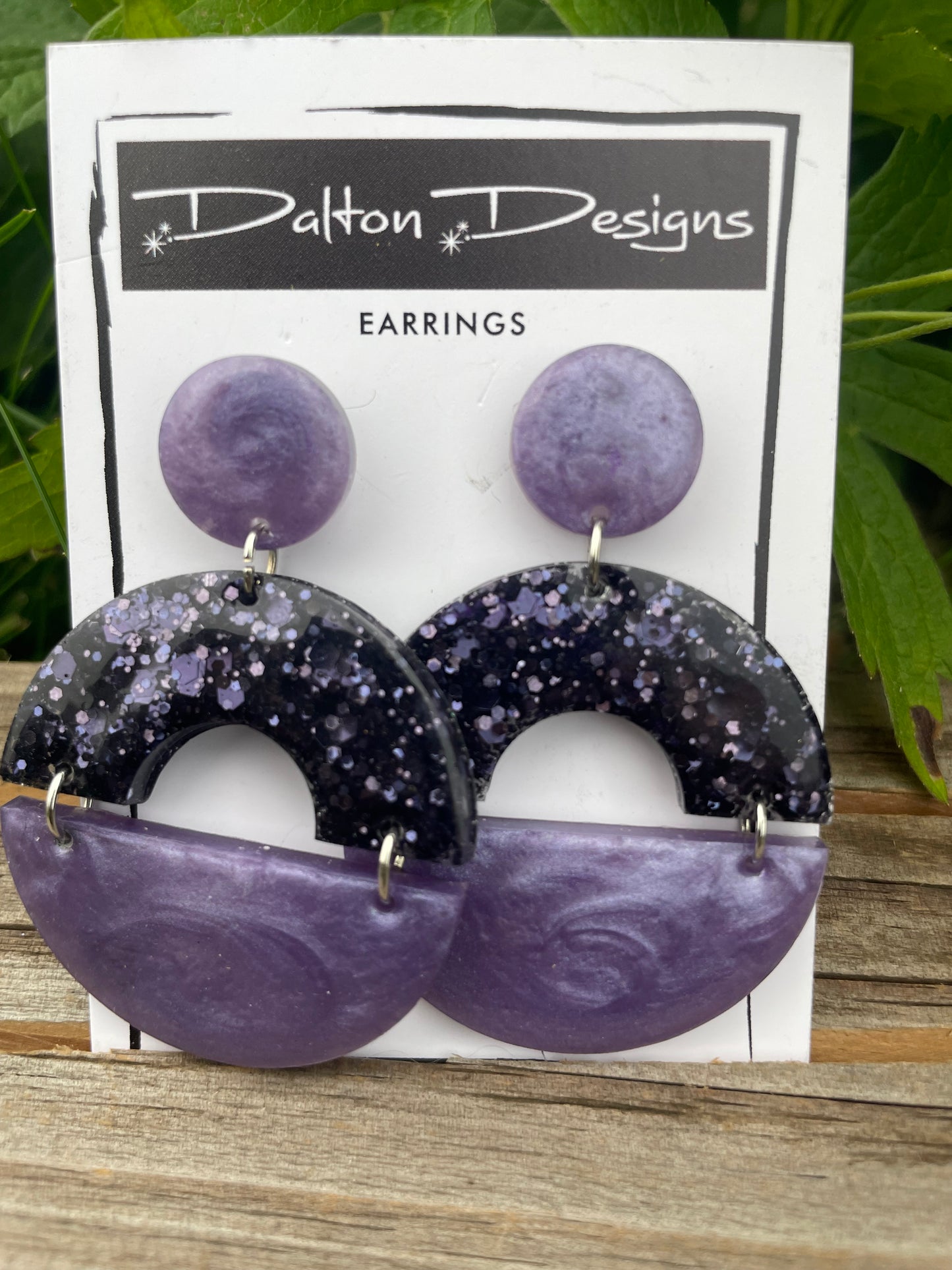 Lilac and Dark Purple Glitter Modern Arch Earrings