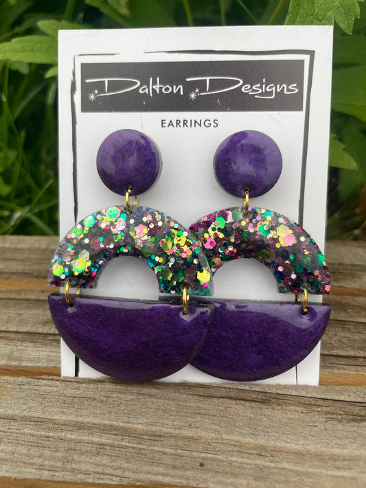 Mardi Gras Inspired Modern Arch Earrings