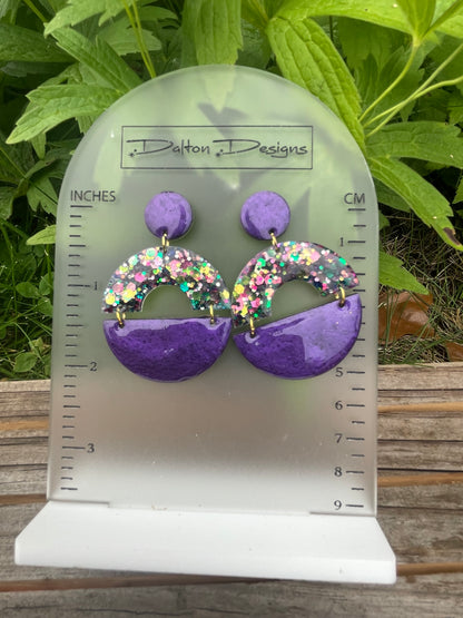 Mardi Gras Inspired Modern Arch Earrings