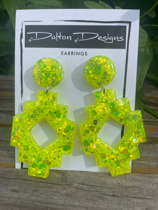 Neon Yellow Aztec Earrings