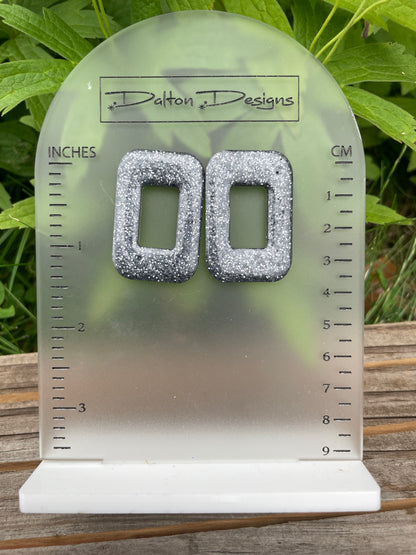 Steel Gray Glitter Rectangle Earrings