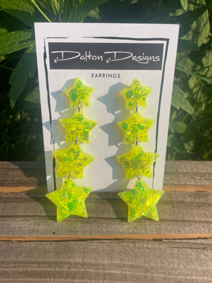 Neon Yellow Star Earrings