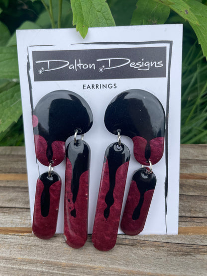 Droopy Rose Red and Black Earrings