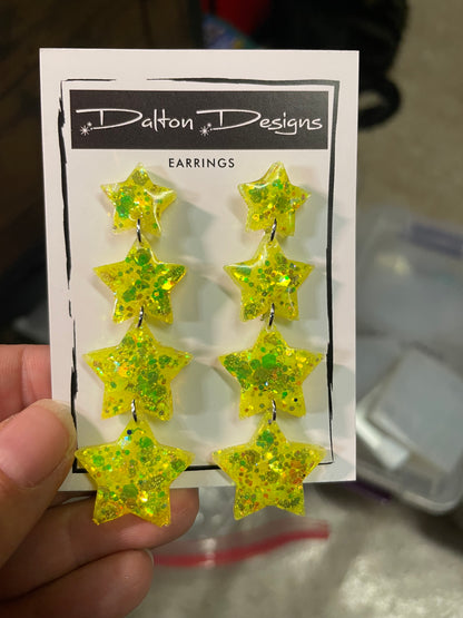 Neon Yellow Star Earrings