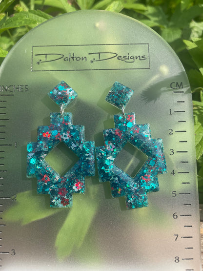 Dark Teal Mix Aztec Style Earrings