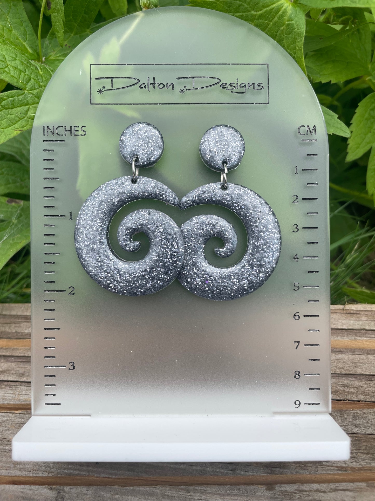 Steel Gray Glitter Spiral Earrings