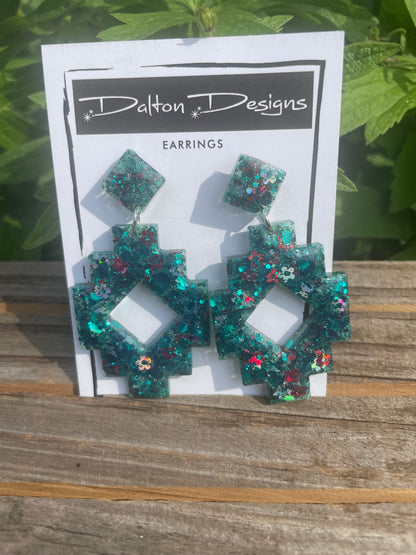 Dark Teal Mix Aztec Style Earrings
