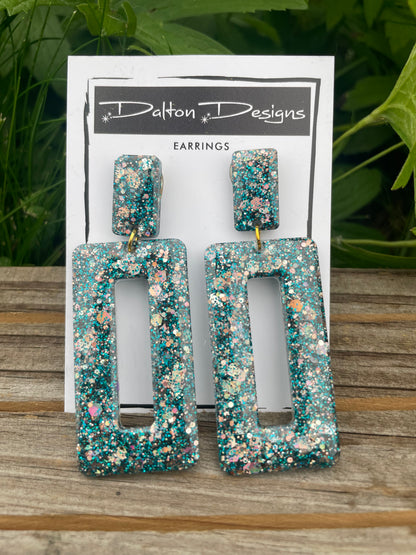 Blueish Teal Glitter Earrings