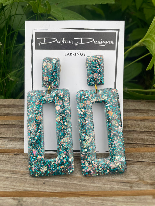 Blueish Teal Glitter Earrings