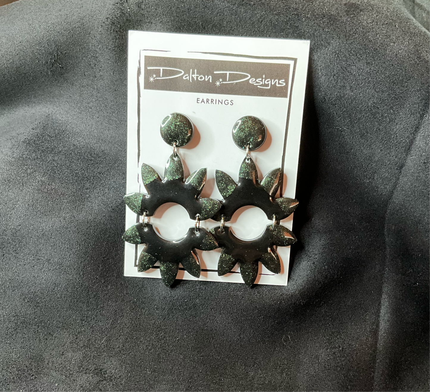 Black and Green Shimmer Starburst Earrings