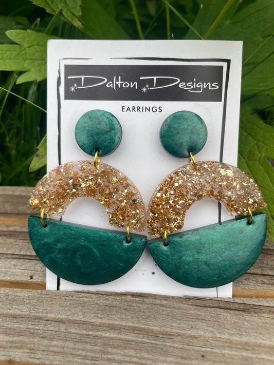 Green and Gold Modern Arch Earrings