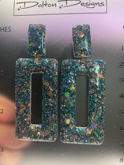 Blueish Teal Glitter Earrings
