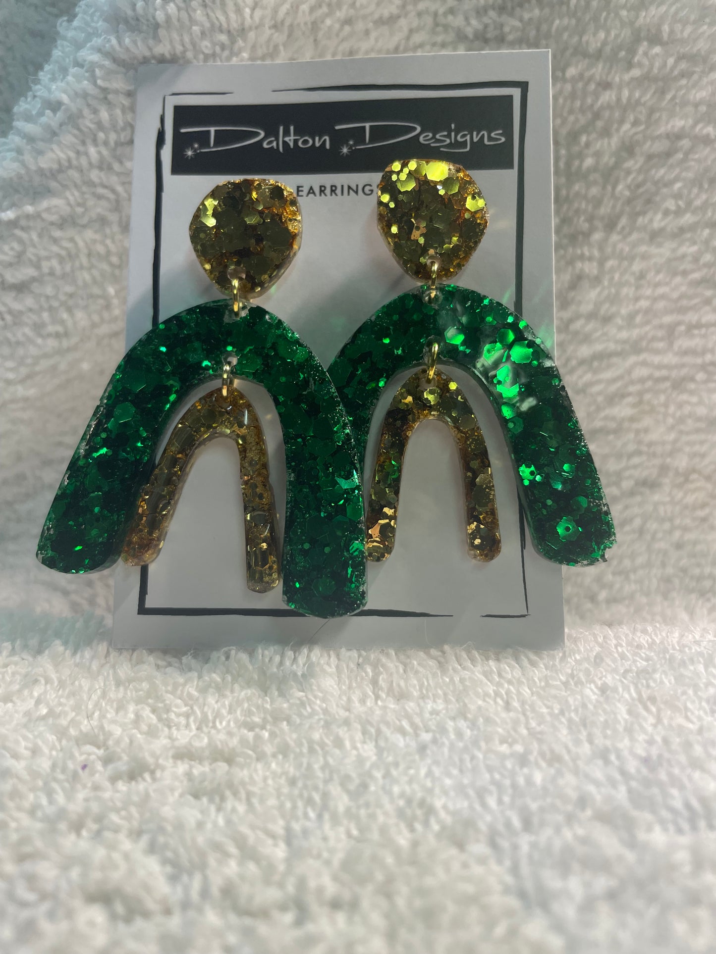 Green and Gold Glitter Earrings