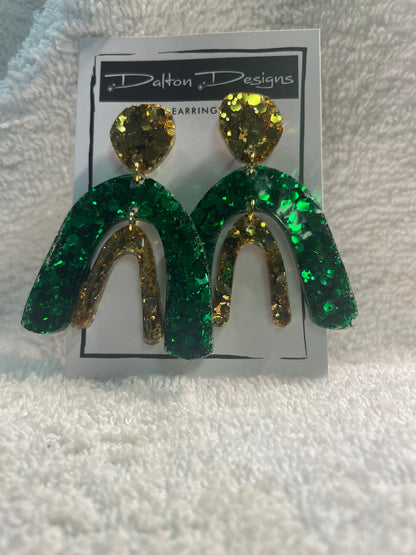 Green and Gold Glitter Earrings