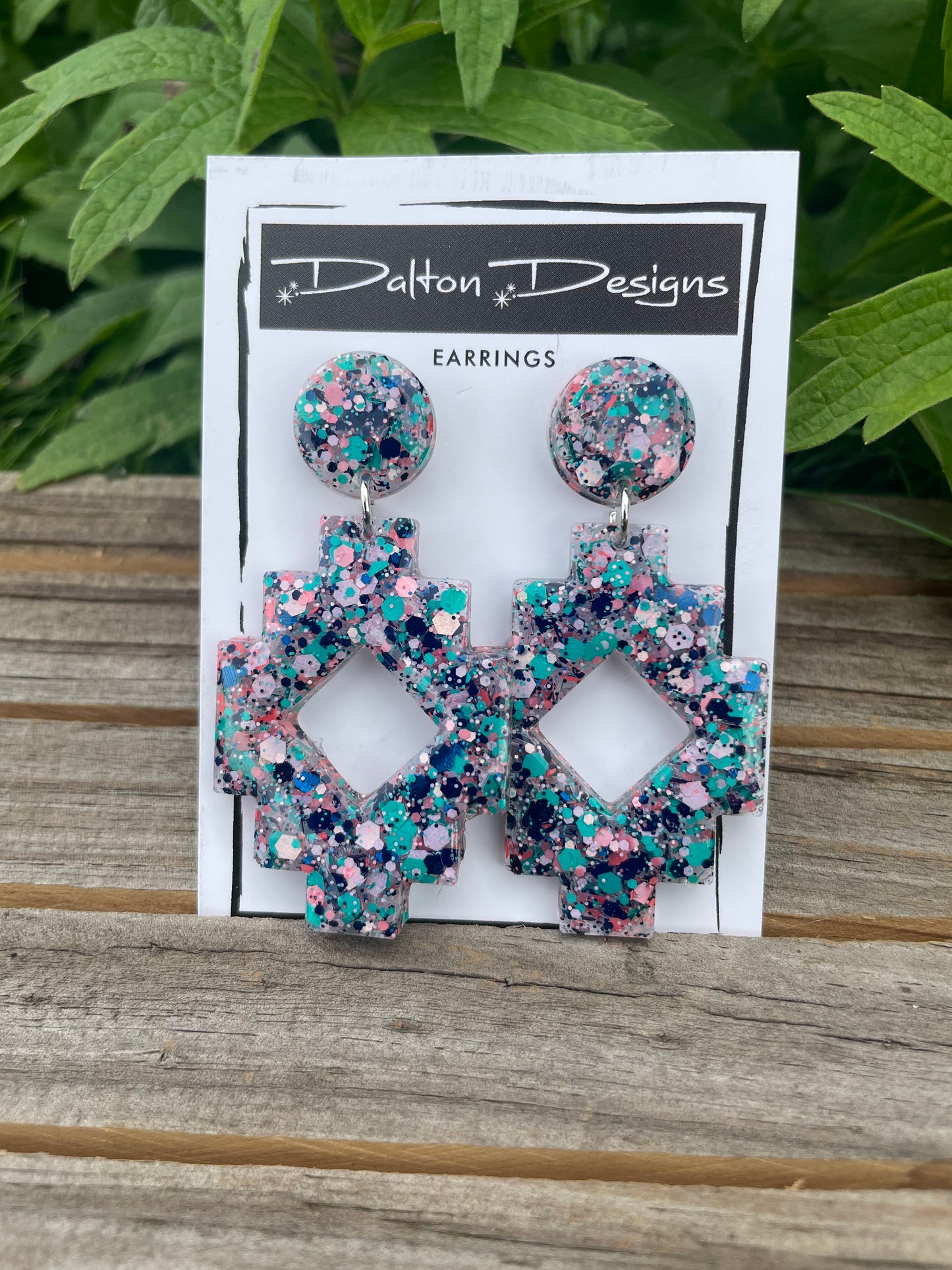 Aqua Coral Mix Aztec Earrings