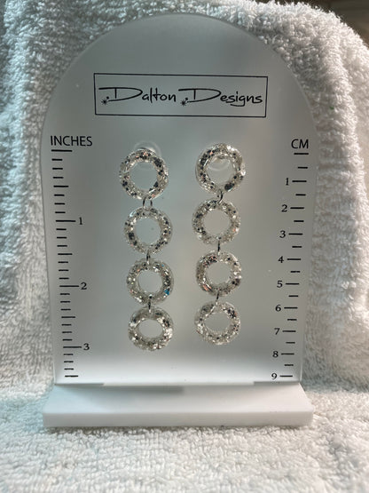 Silver Glitter Circle Chain Earring