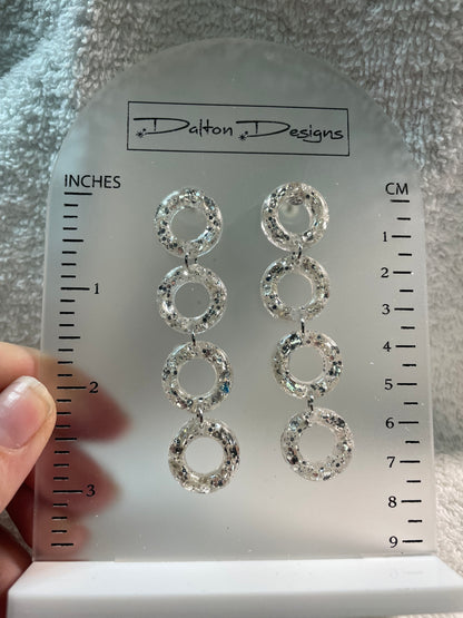 Silver Glitter Circle Chain Earring