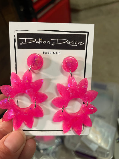 Pink Flake Starburst Earrings