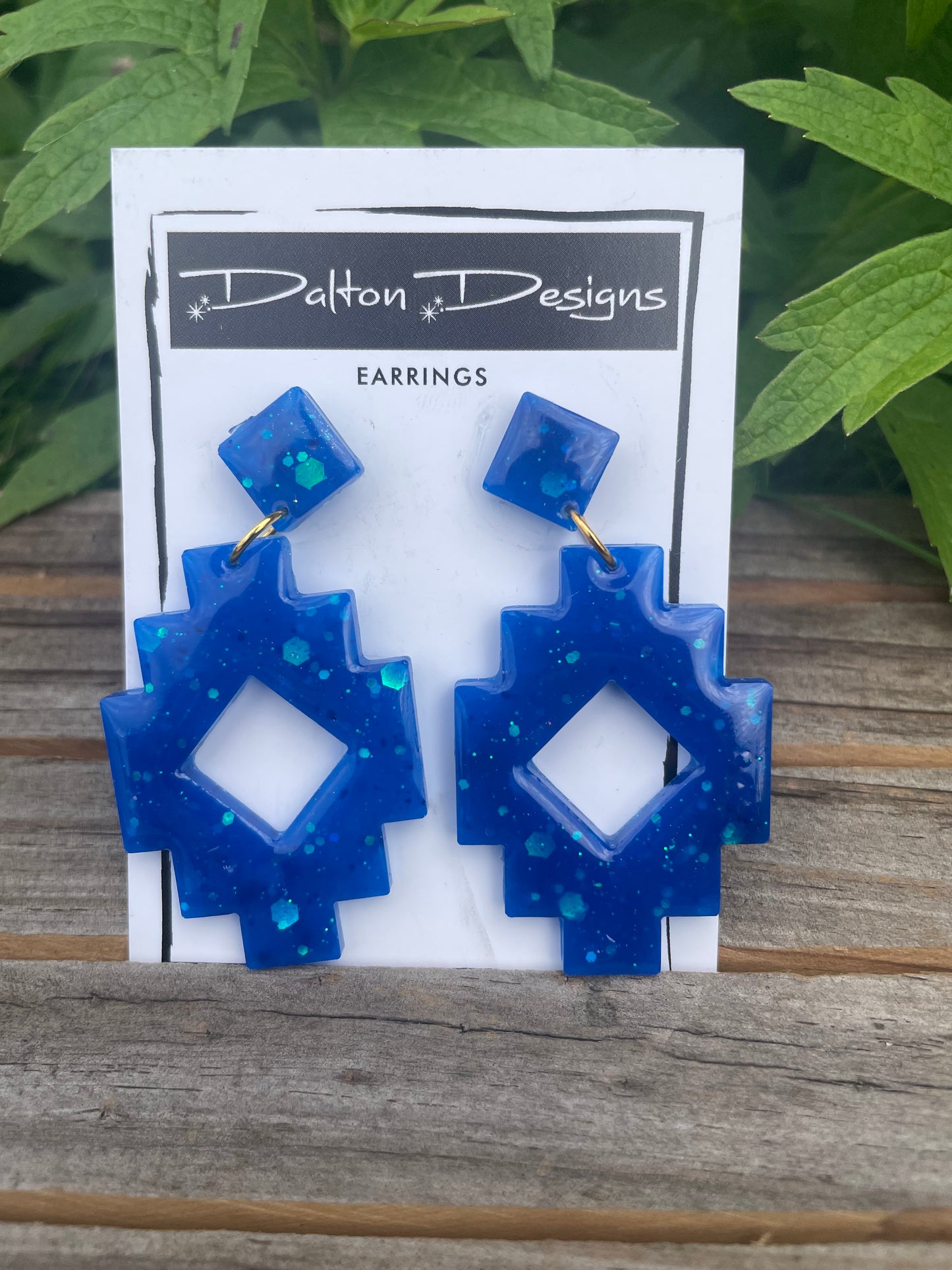 Blue Glitter Aztec Earrings