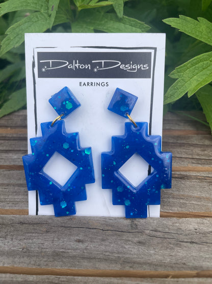 Blue Glitter Aztec Earrings