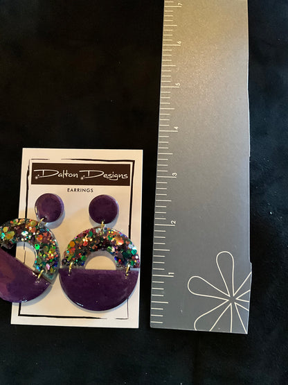 Mardi Gras Inspired Modern Arch Earrings