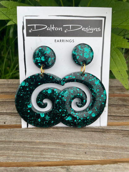 Raven Chunky Glitter Spiral Earrings