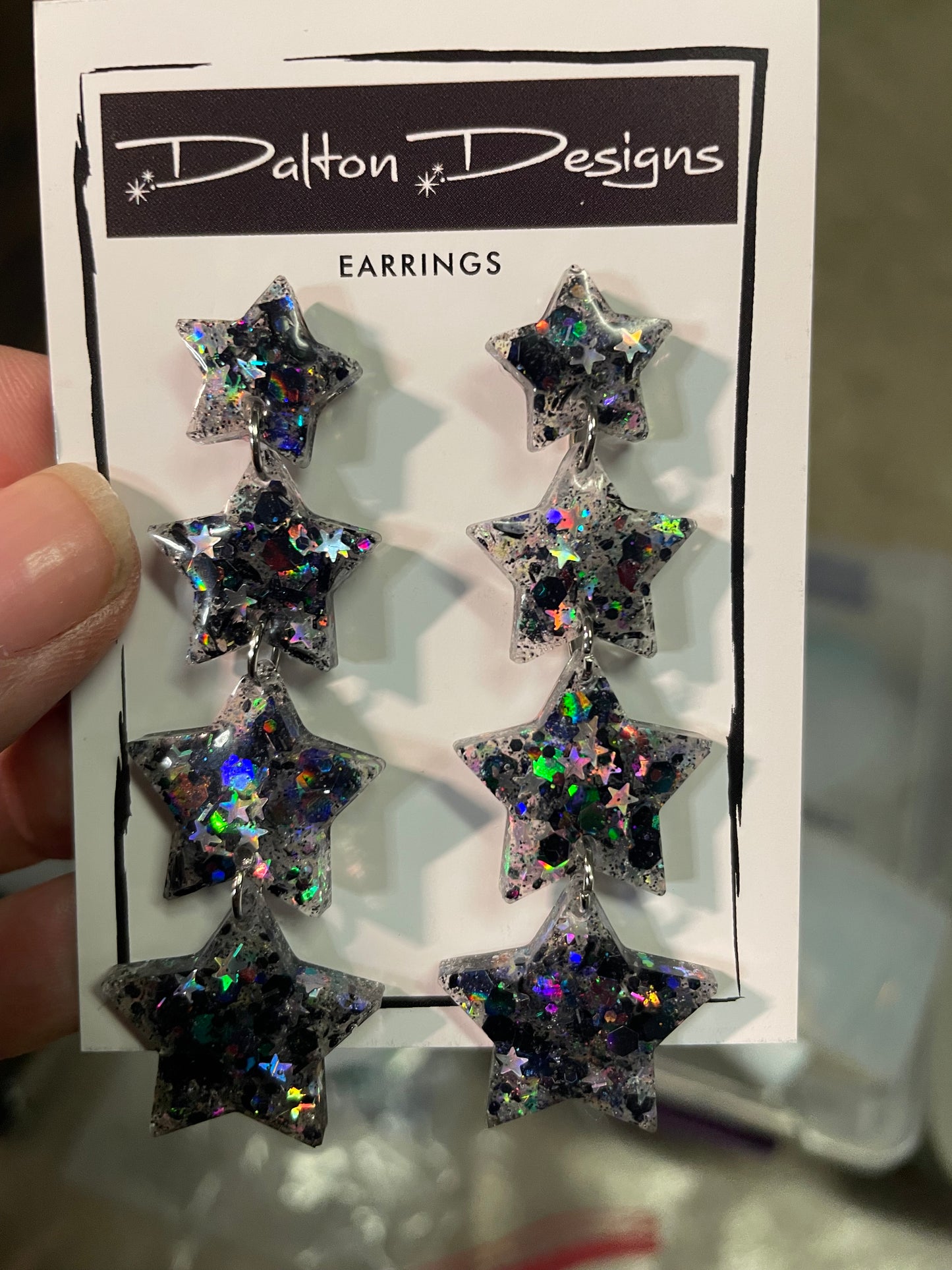 Black Multi AB Star Glitter Earrings