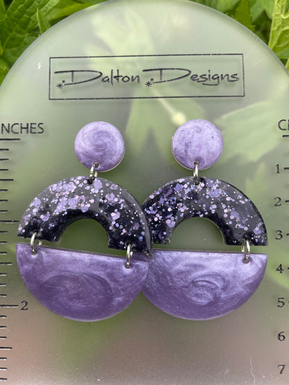 Lilac and Dark Purple Glitter Modern Arch Earrings
