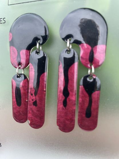Droopy Rose Red and Black Earrings