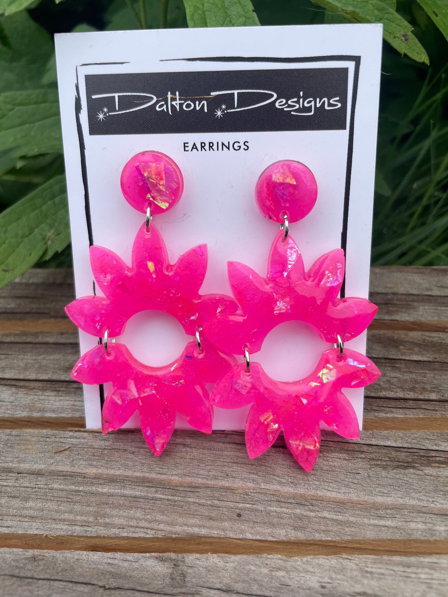 Pink Flake Starburst Earrings