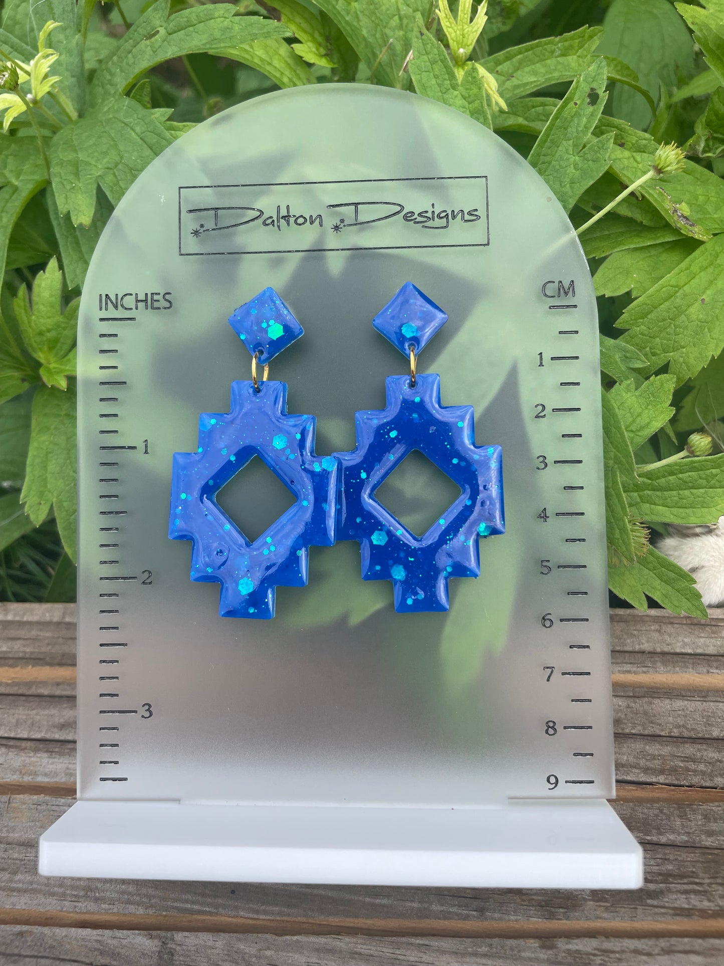 Blue Glitter Aztec Earrings