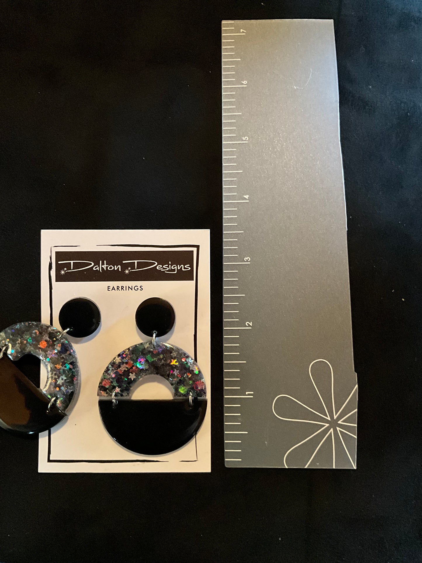 Black and AB Star Glitter Modern Arch Earrings