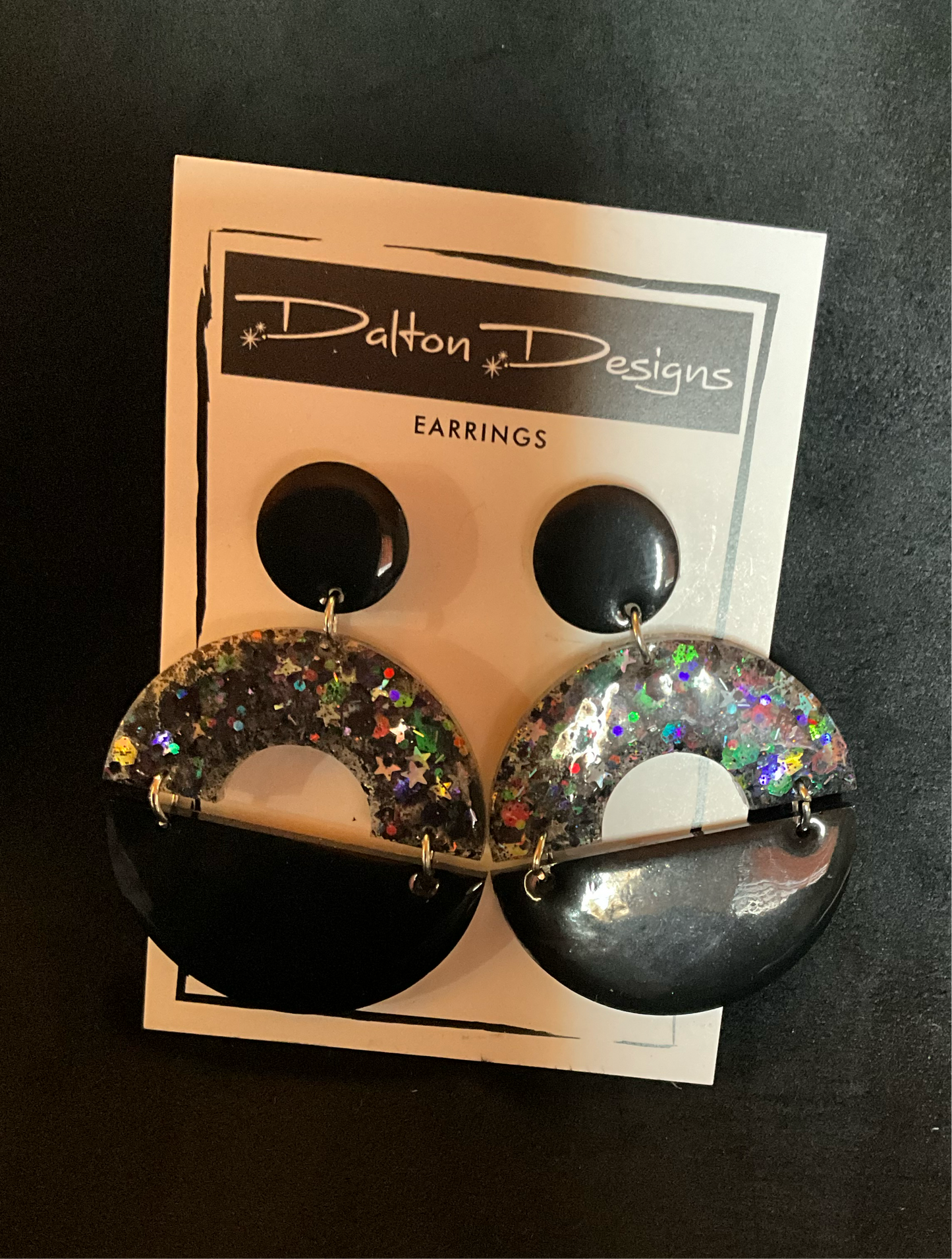 Black and AB Star Glitter Modern Arch Earrings