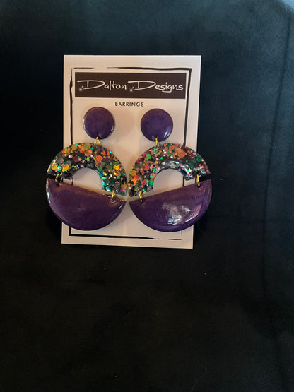 Mardi Gras Inspired Modern Arch Earrings