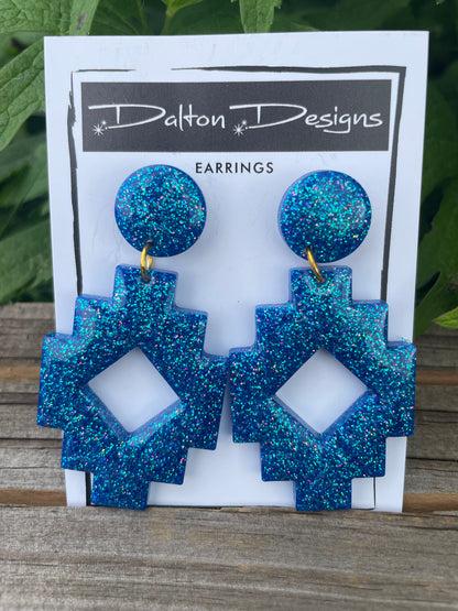 Aztec Style Teal Earring