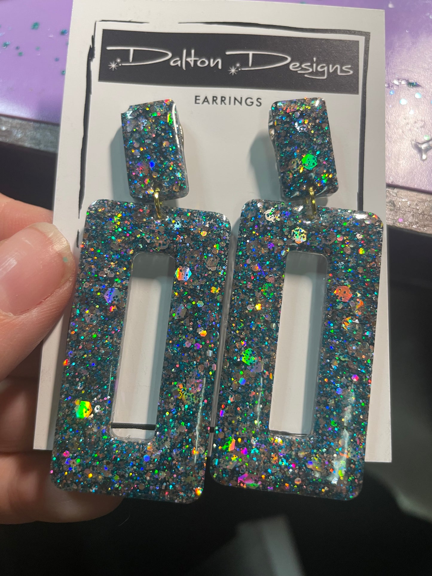 Blueish Teal Glitter Earrings