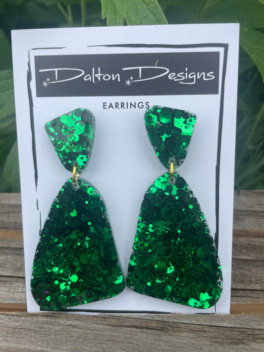 Green Chunk Glitter Earrings